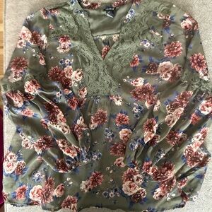Torrid Olive Floral Lace Top